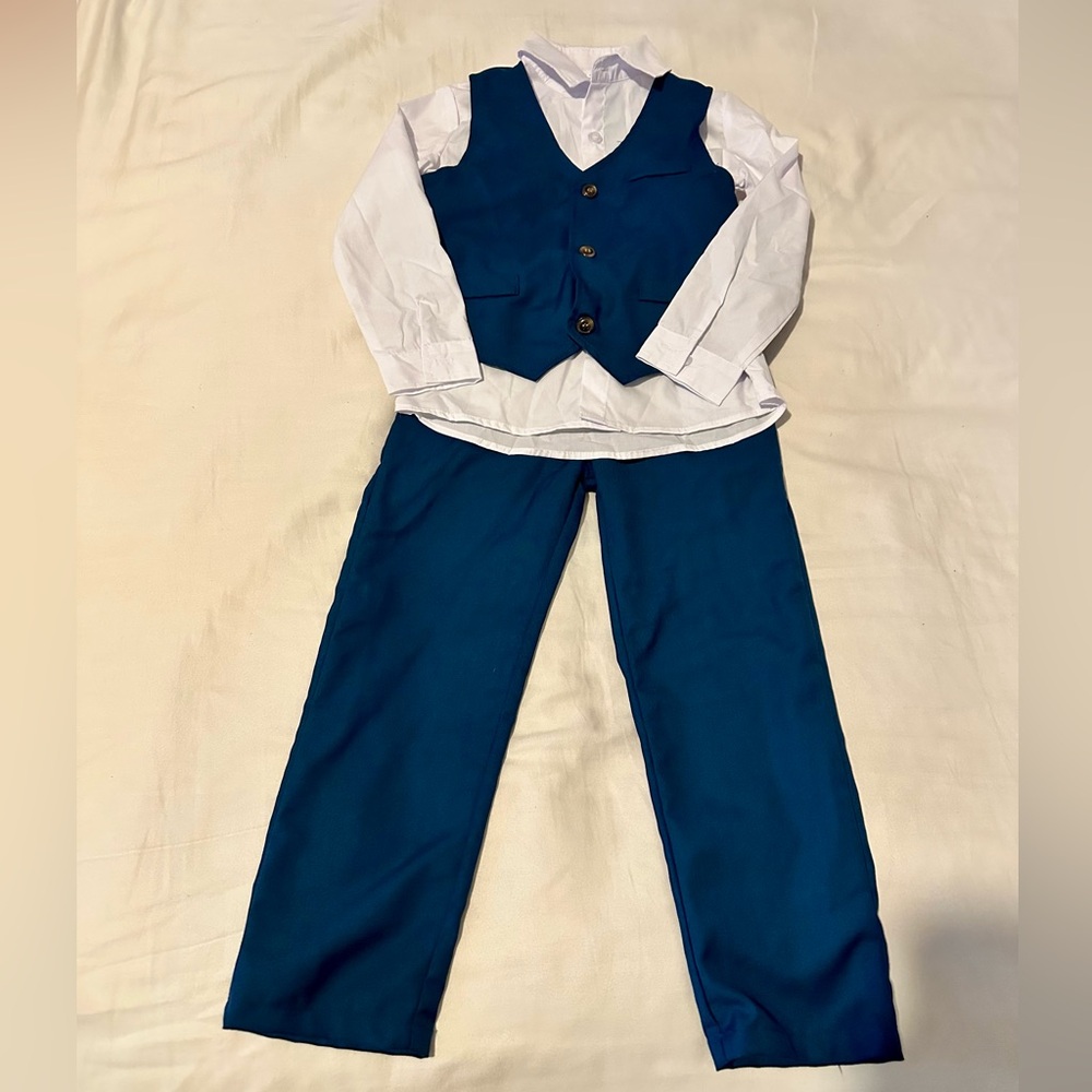 Boys Stylish Blue Vest and Pants Set with White Shirt
